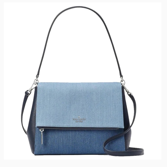 kate spade Handbags - NWT Kate Spade medium Leila shoulder bag adjustable convertible strap blue denim